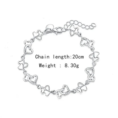 925 Sterling Silver Heart To Heart Chain Bracelet for Women Wedding Engagement Party Jewelry