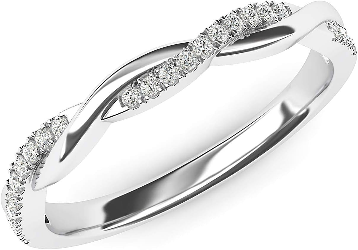14K White Gold 2.5Mm Petite Twisted Vine Simulated Diamond Ring Wedding Band Matching Ring - WORLD TIME VISITS