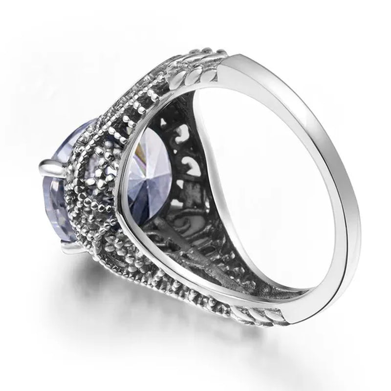 Edward Antique Semi-Precious Stone Wedding Rings For Women Solid 925 Sterling Silver Created Zircon Crystals Rings Female Anel - WORLD TIME VISITS