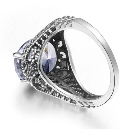 Edward Antique Semi-Precious Stone Wedding Rings For Women Solid 925 Sterling Silver Created Zircon Crystals Rings Female Anel - WORLD TIME VISITS