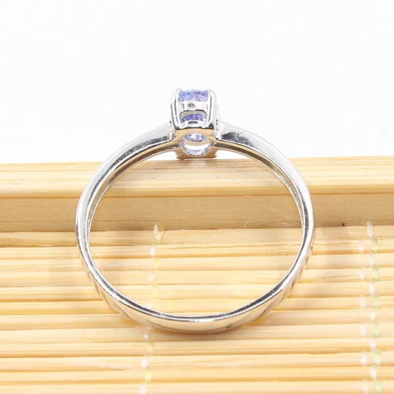 Hotsale silver tanzanite ring 4 mm * 6 mm real tanzanite ring for engagement solid 925 silver tanzanite ring romantic gift