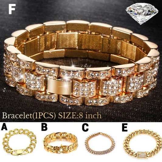 New Men'S Women'S Fashion Diamond Bracelet Gold/925 Silver Plated Bracelet Luxury Bracelet Byzantine Chain Cuban Chain Birthday Holiday Gift (8 Inch)