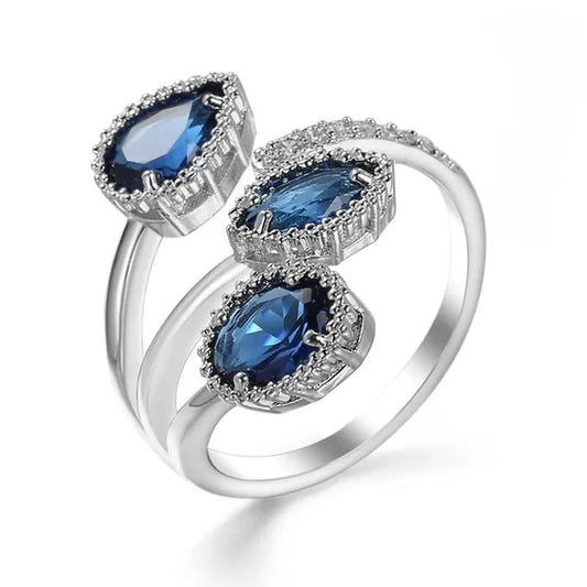 Fashion Handpiece Blue Zirconium Jewelry Opening Ring 925 Sterling Silver Sapphire Rings for Women New Model Fashion Jewelry Zircon Elliptical Shape Rings Wedding Jewelry Engagement Diamond Rings