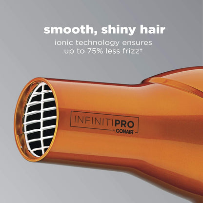 INFINITIPRO by  Hair Dryer with Diffuser | Salon Performance AC Motor Blow Dryer | Includes Diffuser, Concentrator and Bonus Blow-Out Brush | Orange | Packaging May Vary
