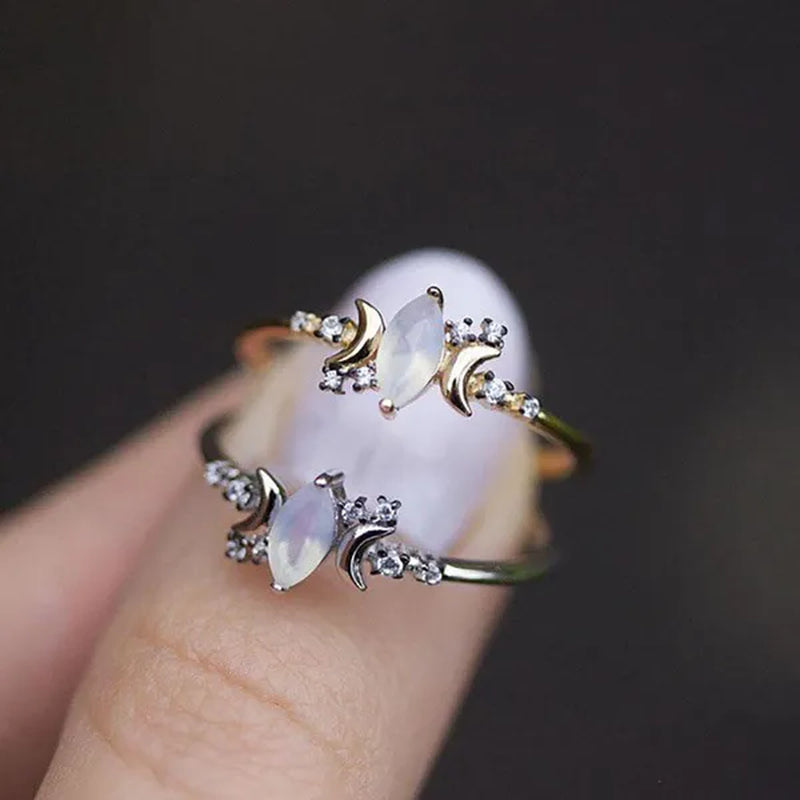 2023 New Women's Fashion Moon Ring Simple and Exquisite Marquise Opal Ring High-end Inlaid Thin Ring Wedding Accessories Holiday Gift - WORLD TIME VISITS