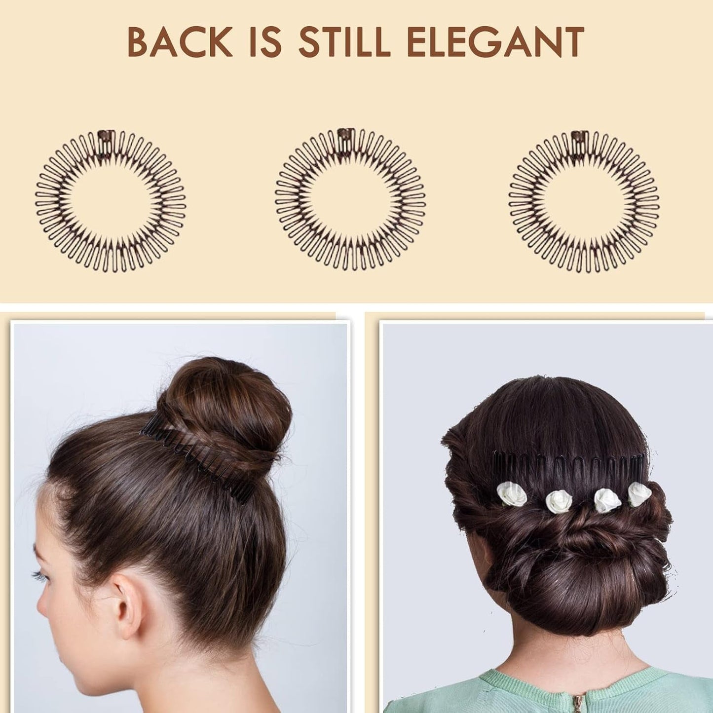 3Pieces Flexible Plastic Circular Stretch Hair Combs, Headband Hairband Holder for Women Girls