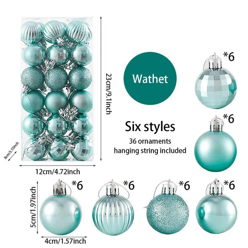 36Pcs/Box 4CM Glitter Christmas Balls Xmas Tree Hanging Pandent Balls Rose Gold Silver Green Red Blue New Year Christmas Home Decor