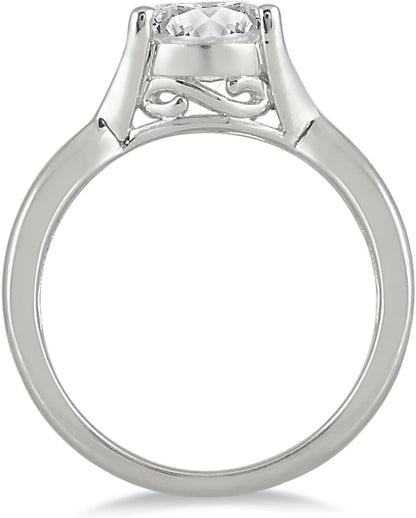 AGS Certified 1 Carat Diamond Solitaire Ring in 14K White Gold (J-K Color, I2-I3 Clarity)