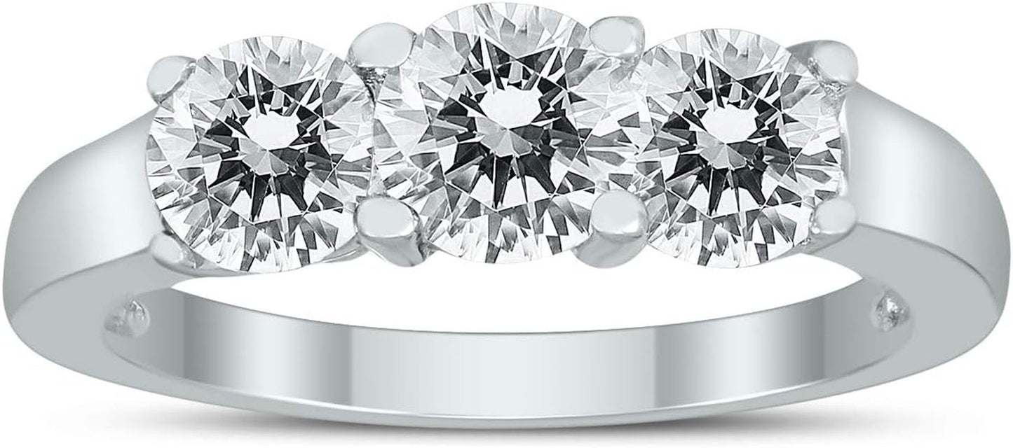 AGS Certified 2 Carat TW Three Stone Diamond Ring in 14K White Gold - WORLD TIME VISITS