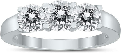 AGS Certified 2 Carat TW Three Stone Diamond Ring in 14K White Gold - WORLD TIME VISITS