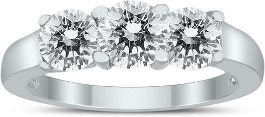 AGS Certified 2 Carat TW Three Stone Diamond Ring in 14K White Gold - WORLD TIME VISITS