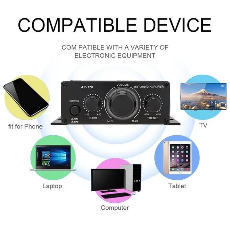 AK170 2 Channel Power Amplifier Audio Karaoke Home Theater Amplifier Mini Hifi Amplifier with USB SD Interface - WORLD TIME VISITS