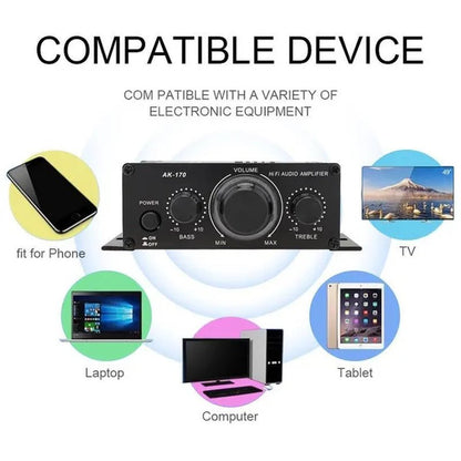 AK170 2 Channel Power Amplifier Audio Karaoke Home Theater Amplifier Mini Hifi Amplifier with USB SD Interface - WORLD TIME VISITS