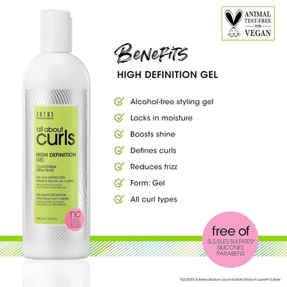 All about Curls High Definition Gel | Crunchless Ultra Hold | Define, Moisturize, De - Frizz | All Curly Hair Types - WORLD TIME VISITS