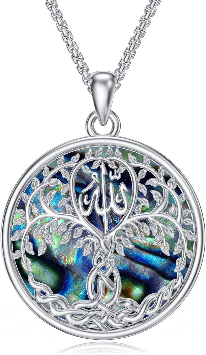 Allah Necklace 925 Sterling Silver Islamic Muslim Necklace Arabic Calligraphy Allah Dog Tag Pendant Islamic Jewelry Gifts for Men Women - WORLD TIME VISITS