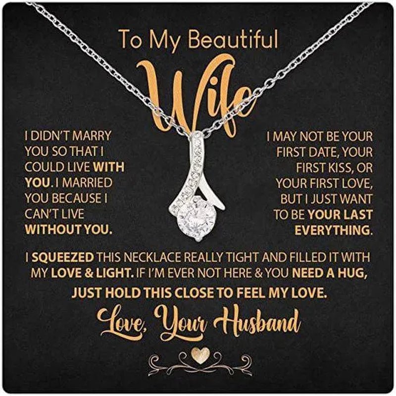 Amazing Gift for My Wife From Husband S925 Sterling Silver Cubic Zironia Alluring Beauty Pendant Necklace with Message Card - WORLD TIME VISITS