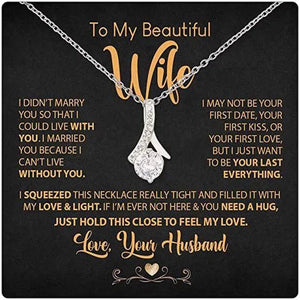Amazing Gift for My Wife From Husband S925 Sterling Silver Cubic Zironia Alluring Beauty Pendant Necklace with Message Card