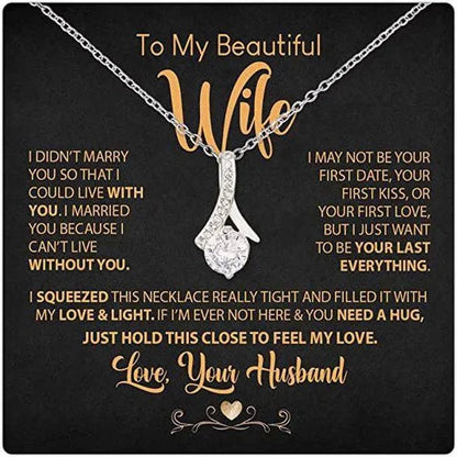 Amazing Gift for My Wife From Husband S925 Sterling Silver Cubic Zironia Alluring Beauty Pendant Necklace with Message Card - WORLD TIME VISITS