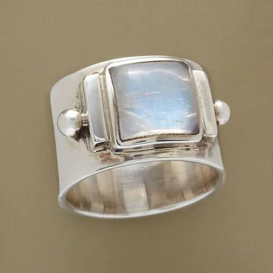 American Europe Women'S Fashion Jewelry Antique Silver Natural Gem Moonstone Ring Ladies Engagement Wedding Anniversary Ring for Mom Wife Girlfriend Birthday Gift Jewelry Size US4 - 11 - WORLD TIME VISITS
