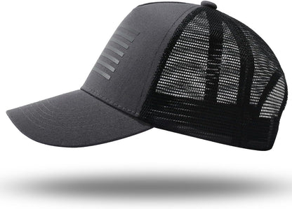 American Flag Trucker Hat - Snapback Hat, Baseball Cap for Men Women - Breathable Mesh Side, Adjustable Fit - for Casual Wear - WORLD TIME VISITS