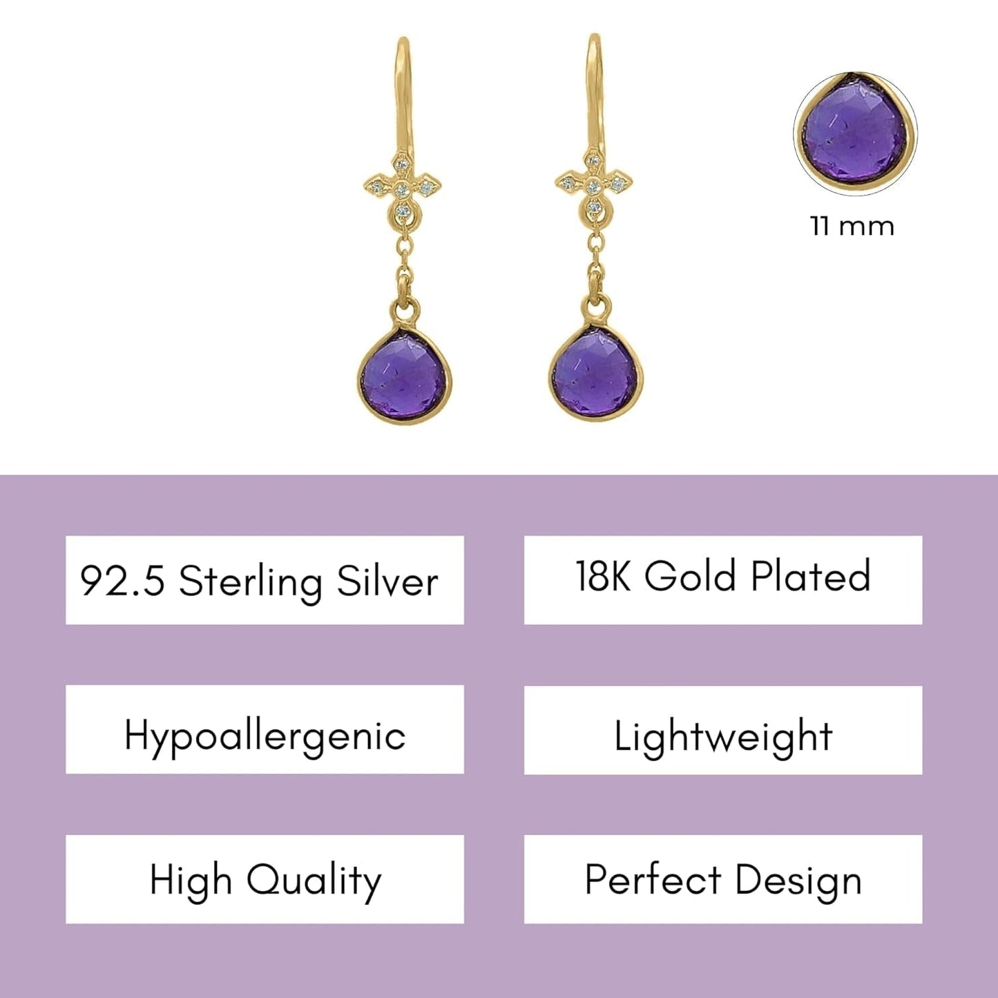 Amethyst Necklace for Women - Authentic 925 Sterling Silver Necklace 18K Gold Jewelry, Dainty Heart Necklace Earring Set for Teen Girls, February Birthstone Gift for Mothers Day