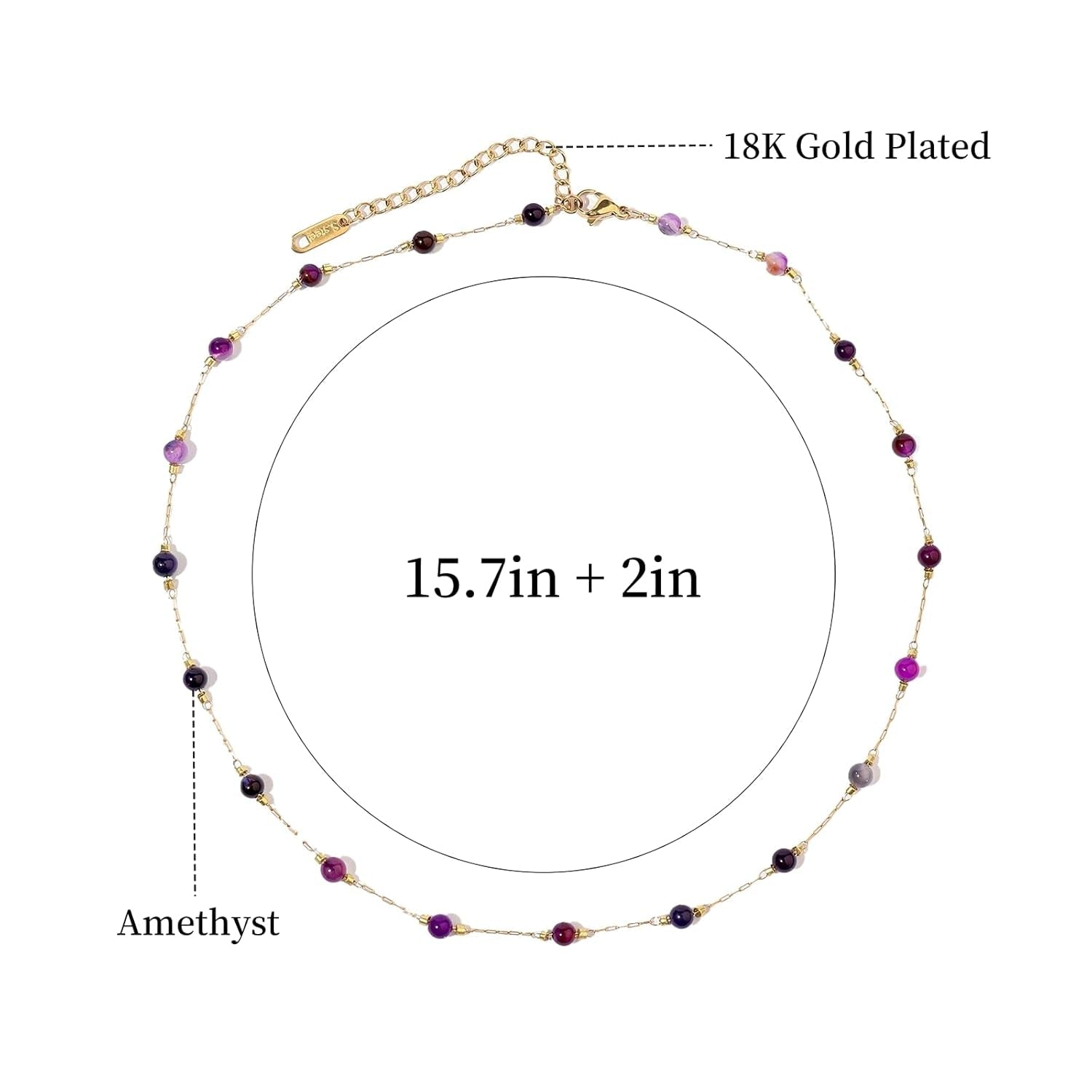 Amethyst Necklace for Women Dainty Adjustable 4Mm Amethyst Choker Necklace Purple Crystal Bead Necklace Gemstone Necklace Healing Stone Necklace Amethyst Jewelry for Women - WORLD TIME VISITS