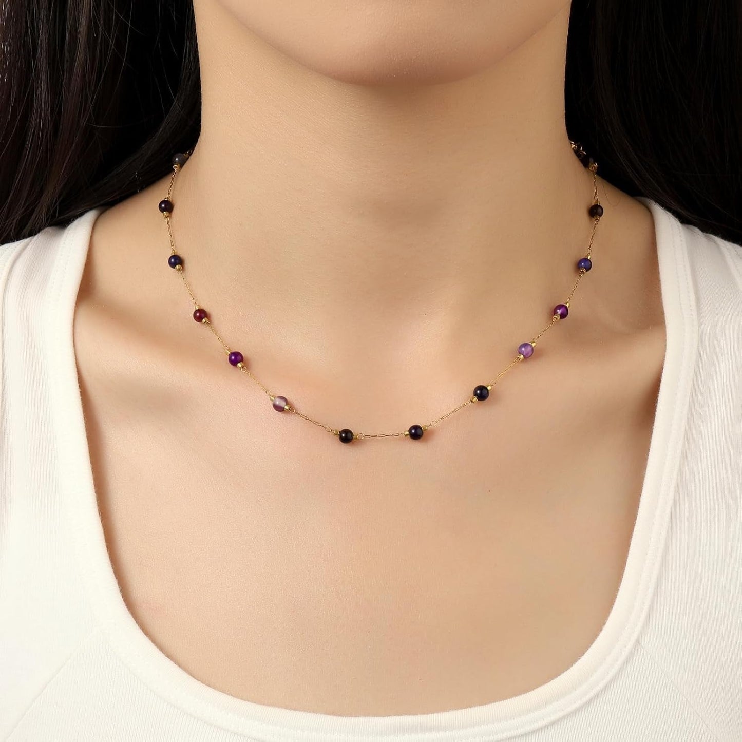 Amethyst Necklace for Women Dainty Adjustable 4Mm Amethyst Choker Necklace Purple Crystal Bead Necklace Gemstone Necklace Healing Stone Necklace Amethyst Jewelry for Women