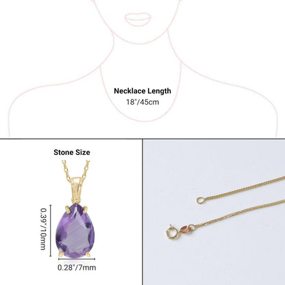 Amethyst Necklace in 14K Yellow Gold Plated - Dainty Teardrop Pendant, 7X10Mm February Birthstone Amethyst Gemstone - Handmade Bridal Wedding Jewelry for Brides and Classy Women