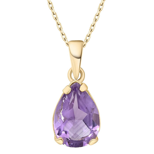 Amethyst Necklace in 14K Yellow Gold Plated - Dainty Teardrop Pendant, 7X10Mm February Birthstone Amethyst Gemstone - Handmade Bridal Wedding Jewelry for Brides and Classy Women - WORLD TIME VISITS