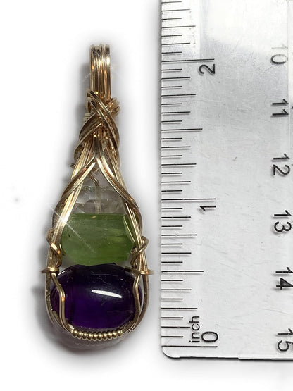 Amethyst Peridot Crystal and Herkimer Diamond Necklace Pendant Sterling Silver Detox Weight Loss Vibration Energy Dtxs1 (Gold-Filled)