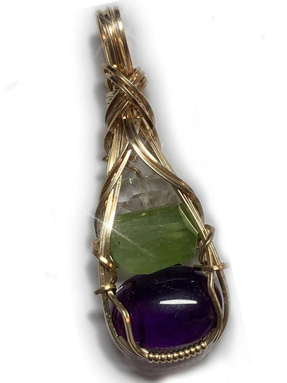 Amethyst Peridot Crystal and Herkimer Diamond Necklace Pendant Sterling Silver Detox Weight Loss Vibration Energy Dtxs1 (Gold - Filled) - WORLD TIME VISITS
