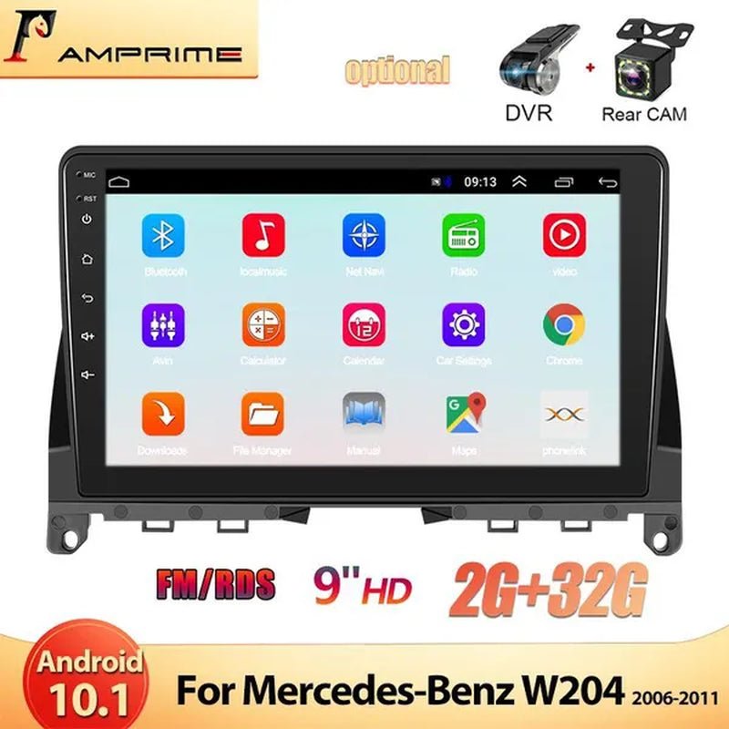 AMPRIME 【2+32G】New for Mercedes - Benz W204 Autoradio 2 Din Android 10.1 GPS Car Radio Stereo 9'' HD Touch Screen Wifi Bluetooth FM/RDS Car Audio Radio with 12LED Camera/ DVR (Optional) 【For Mercedes - Benz W204 2006 - 2011】 - WORLD TIME VISITS