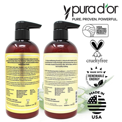 Anti-Thinning Biotin Shampoo & Deep Moisturizing Conditioner Original Gold Label Set (16Oz X2) Natural Earthy Scent, CLINICALLY TESTED Effective Results, DHT Blocker Thickening, Women & Men