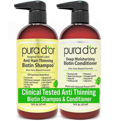 Anti - Thinning Biotin Shampoo & Deep Moisturizing Conditioner Original Gold Label Set (16Oz X2) Natural Earthy Scent, CLINICALLY TESTED Effective Results, DHT Blocker Thickening, Women & Men - WORLD TIME VISITS