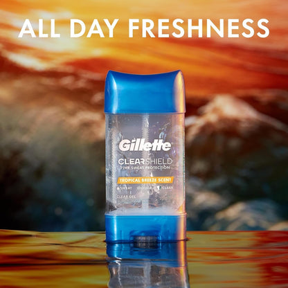 Antiperspirant and Deodorant for Men, 72Hr Sweat & Odor Protection, Long Lasting Freshness, Anti-White Mark Technology, Clear Gel, Tropical Breeze Scent, 3.8 Oz (Pack of 3)
