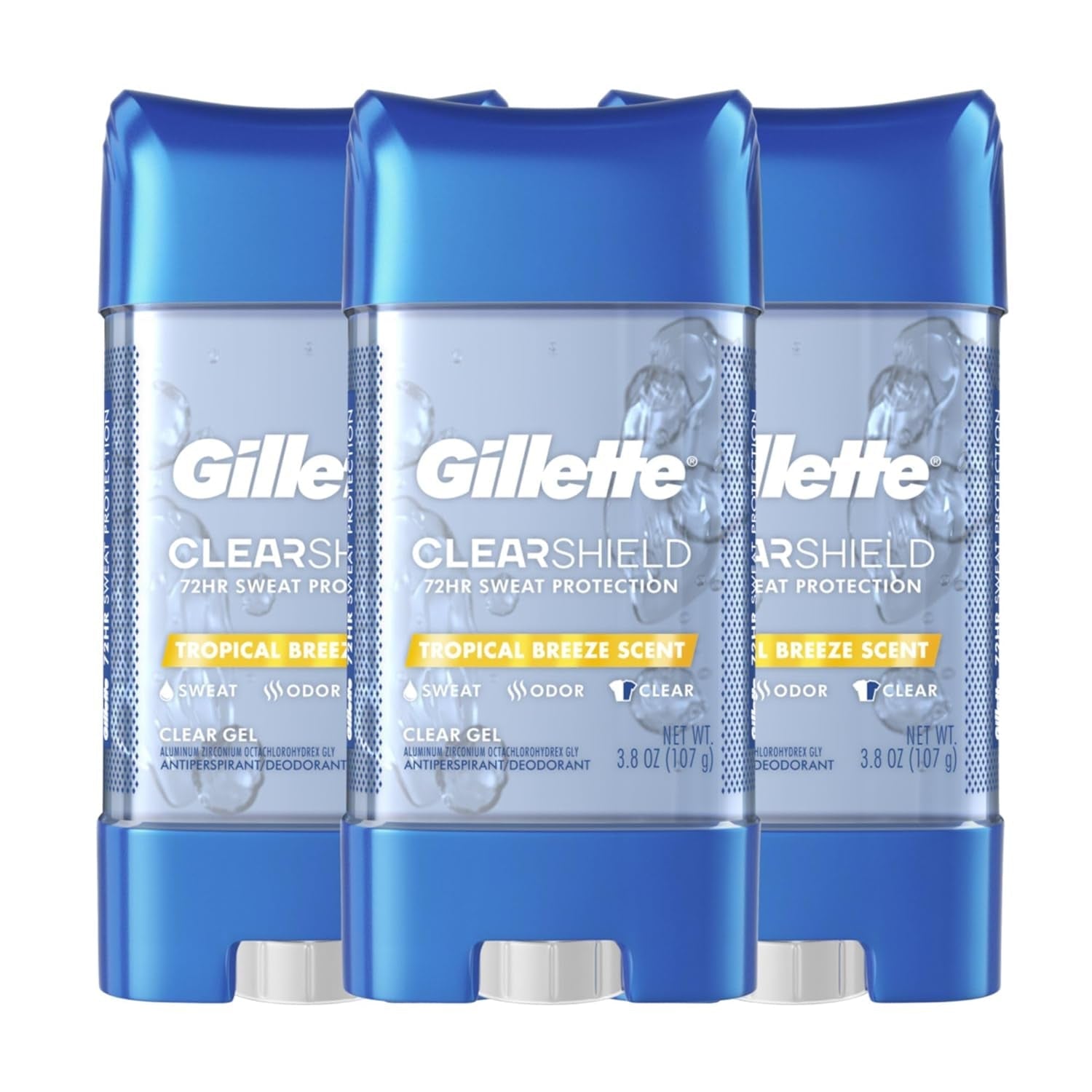 Antiperspirant and Deodorant for Men, 72Hr Sweat & Odor Protection, Long Lasting Freshness, Anti - White Mark Technology, Clear Gel, Tropical Breeze Scent, 3.8 Oz (Pack of 3) - WORLD TIME VISITS