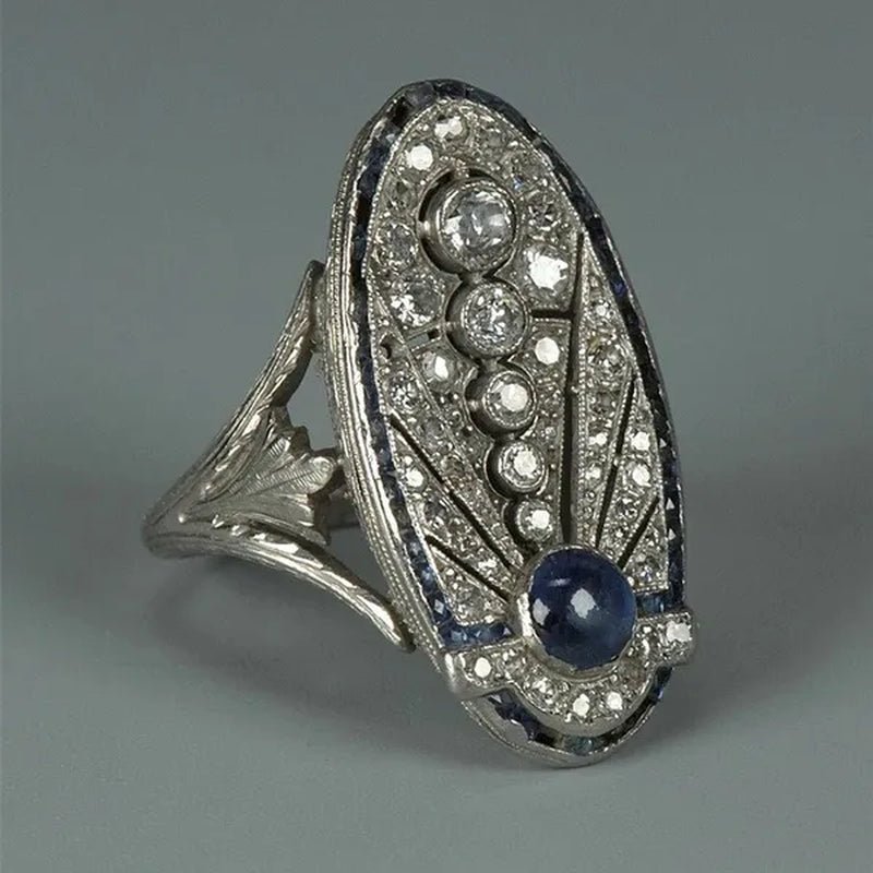 Antique 925 Silver Rings for Women Blue Sapphire Diamond Engagement Ring Vintgae Jewelry - WORLD TIME VISITS