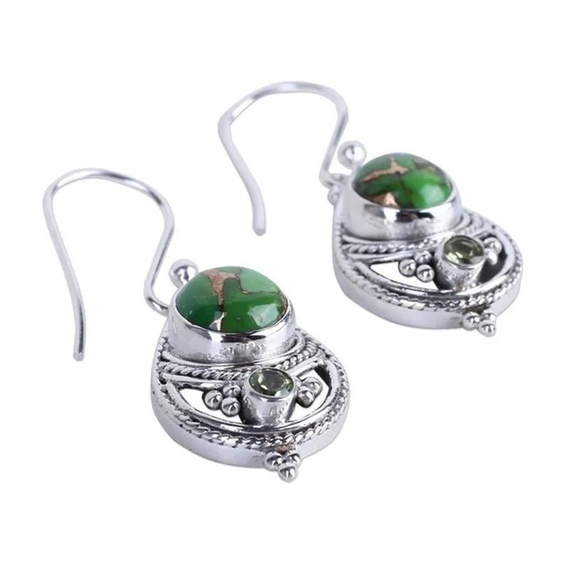 Antique 925 Sterling Silver Natural Turquoise Earrings Vintage Women Engagement Wedding Party Pendant Earrings