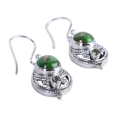 Antique 925 Sterling Silver Natural Turquoise Earrings Vintage Women Engagement Wedding Party Pendant Earrings