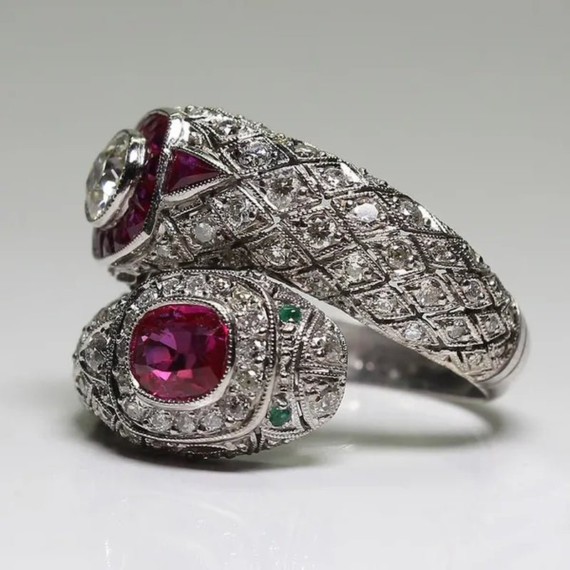 Antique Art Deco 925 Sterling Silver Ruby & Whiite Sapphire Ring Size 6 7 8 9 10 - WORLD TIME VISITS