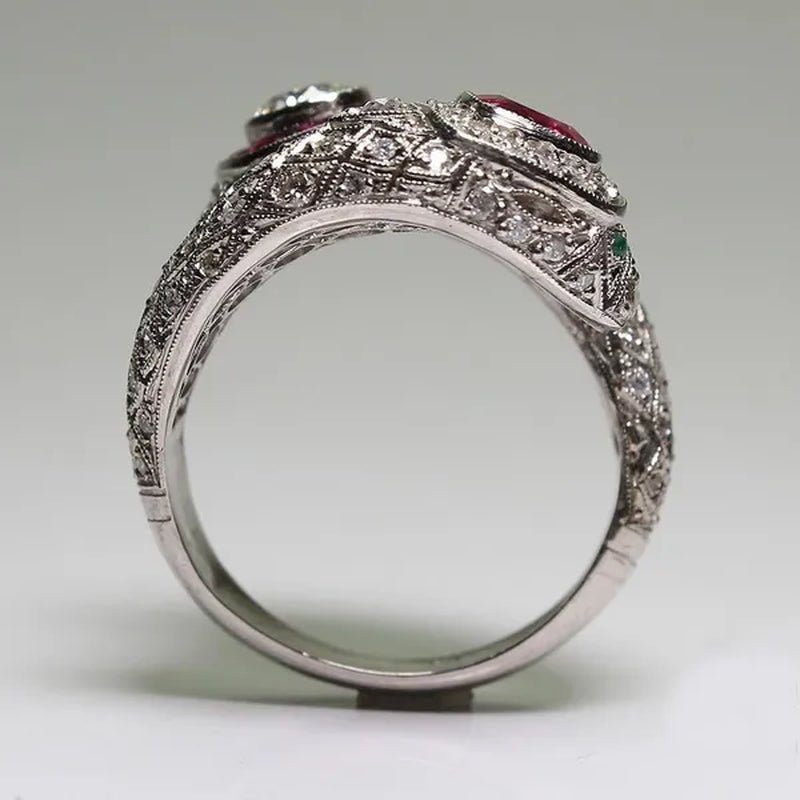 Antique Art Deco 925 Sterling Silver Ruby & Whiite Sapphire Ring Size 6 7 8 9 10