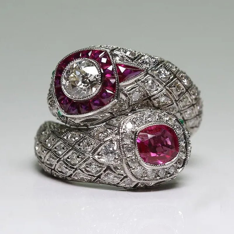 Antique Art Deco 925 Sterling Silver Ruby & Whiite Sapphire Ring Size 6 7 8 9 10 - WORLD TIME VISITS