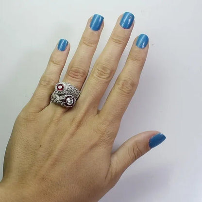 Antique Art Deco 925 Sterling Silver Ruby & White Sapphire Snake Ring Size 5 6 7 8 9 10 11 12