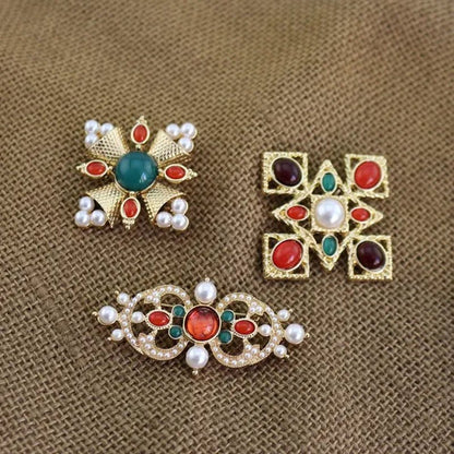 Antique Roman Engraved Baroque Byzantine Style Pearl Ruby Retro Brooches for Corsage Girl - WORLD TIME VISITS