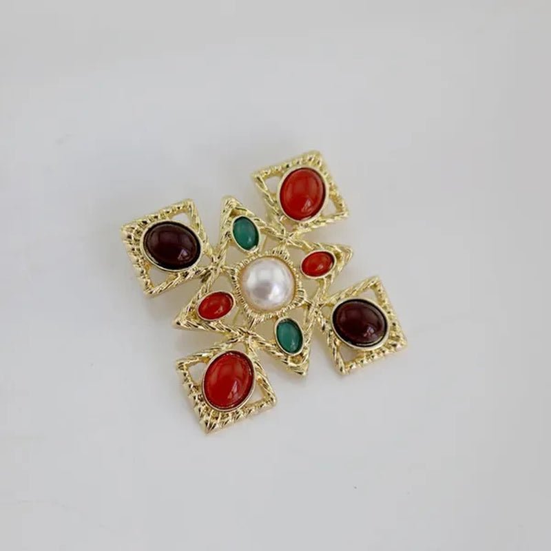 Antique Roman Engraved Baroque Byzantine Style Pearl Ruby Retro Brooches for Corsage Girl - WORLD TIME VISITS