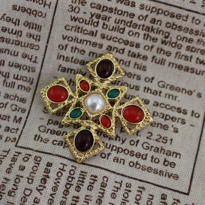 Antique Roman Engraved Baroque Byzantine Style Pearl Ruby Retro Brooches for Corsage Girl