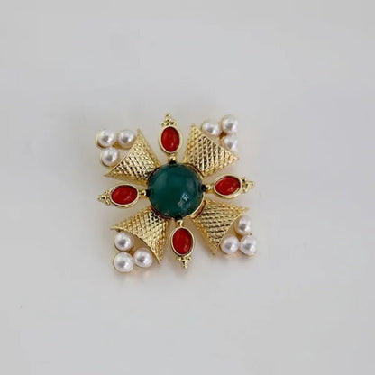 Antique Roman Engraved Baroque Byzantine Style Pearl Ruby Retro Brooches for Corsage Girl