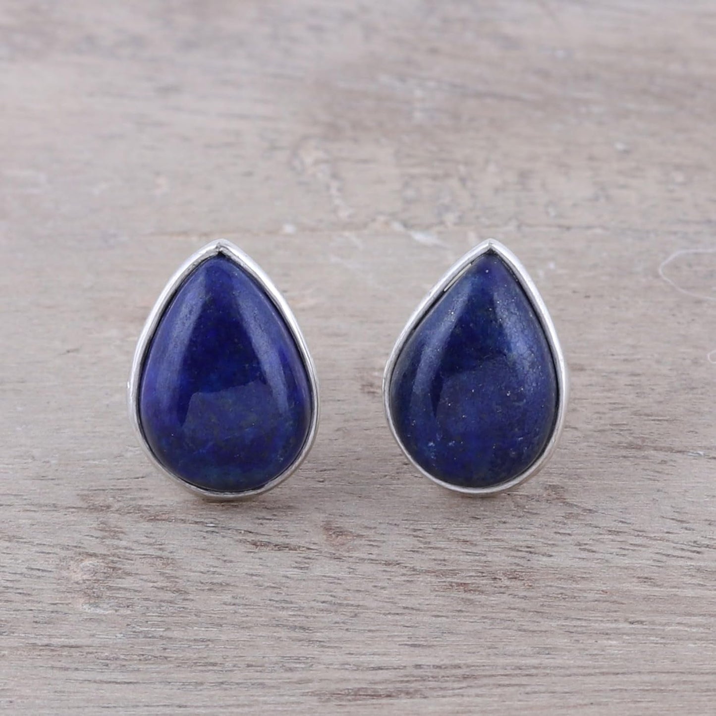 Artisan Handmade Jewelry Teardrop Earrings | Lapis Lazuli Button Earrings | .925 Sterling Silver Teardrop Earrings from India | Crafted by Hand Birthstone Gemstone Earrings 'Mystic Tears'