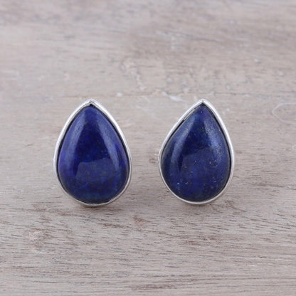 Artisan Handmade Jewelry Teardrop Earrings | Lapis Lazuli Button Earrings | .925 Sterling Silver Teardrop Earrings from India | Crafted by Hand Birthstone Gemstone Earrings 'Mystic Tears'