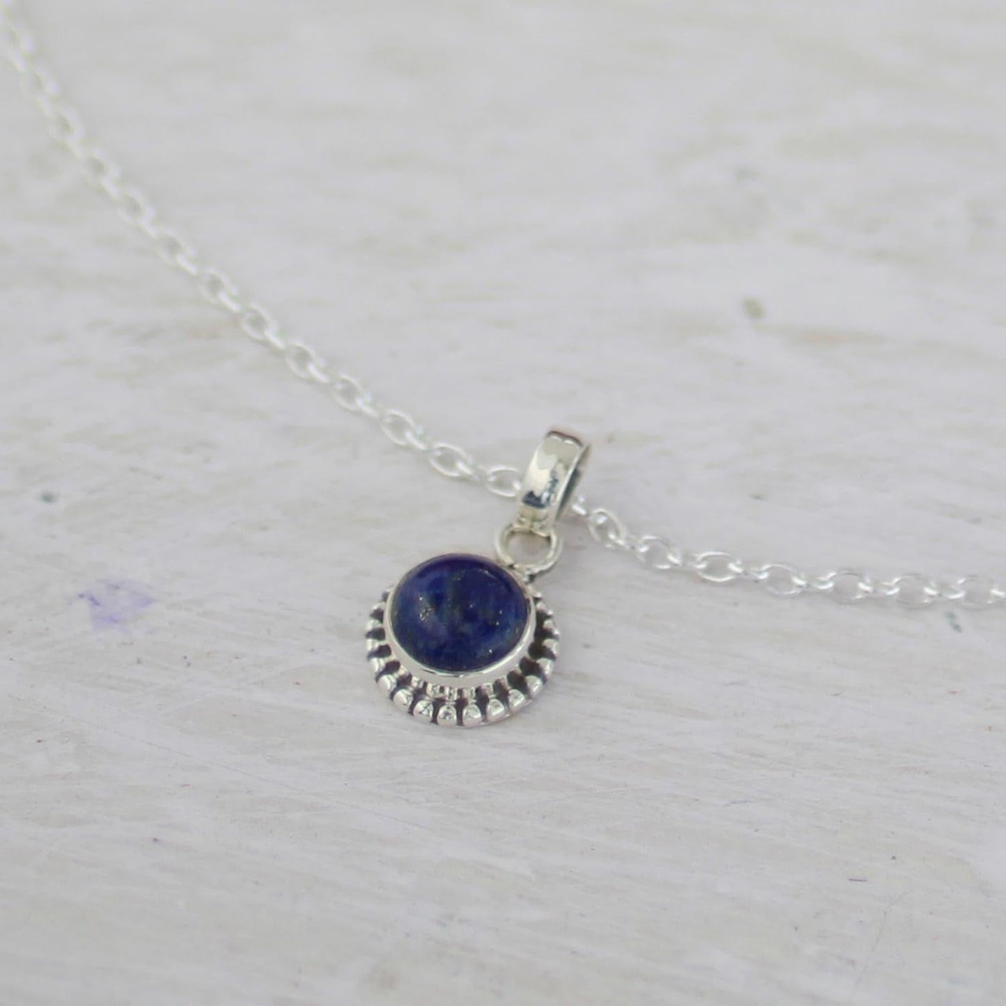 Artisan Handmade Lapis Lazuli Pendant Necklace Lapiz Sterling Silver from India [18 in L 2 Mm W Pendant(S) 0.8 in L X 0.4 in W X 0.2 in D] ' Blue Globe'